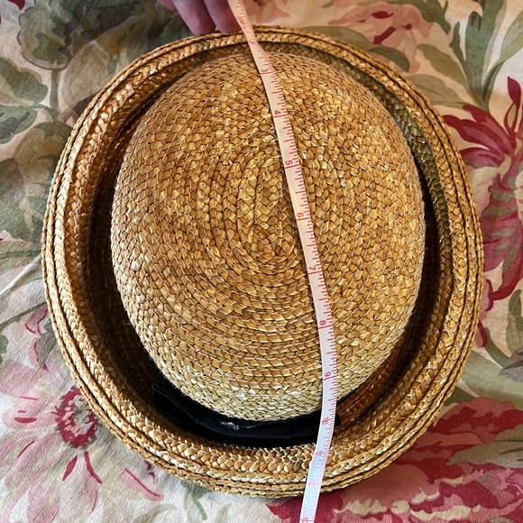 SUNDANCE Woven Straw Hat Curled Brim Black Gross-grain Ribbon Vtg Vibe Feminine - Picture 11 of 16